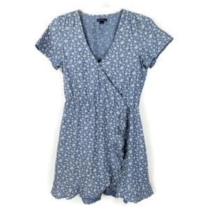 J. Crew Mercantile Floral Chambray Short-Sleeve Ruffle Faux Wrap Dress Small